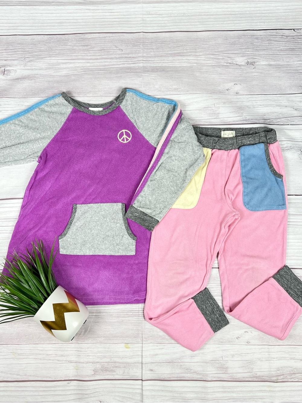 Miki Miette Purple Terry Tunic Pink Joggers Outfit Set Girls Size 8
